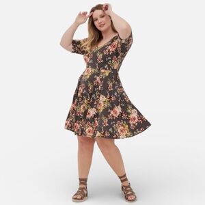 Torrid Super Soft Gray Floral Skater Dress